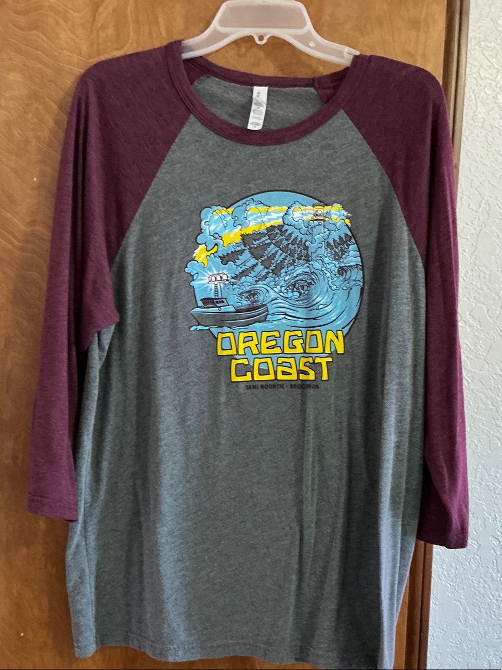 Bella+Canvas Gray Tee with Maroon Trim Collar
